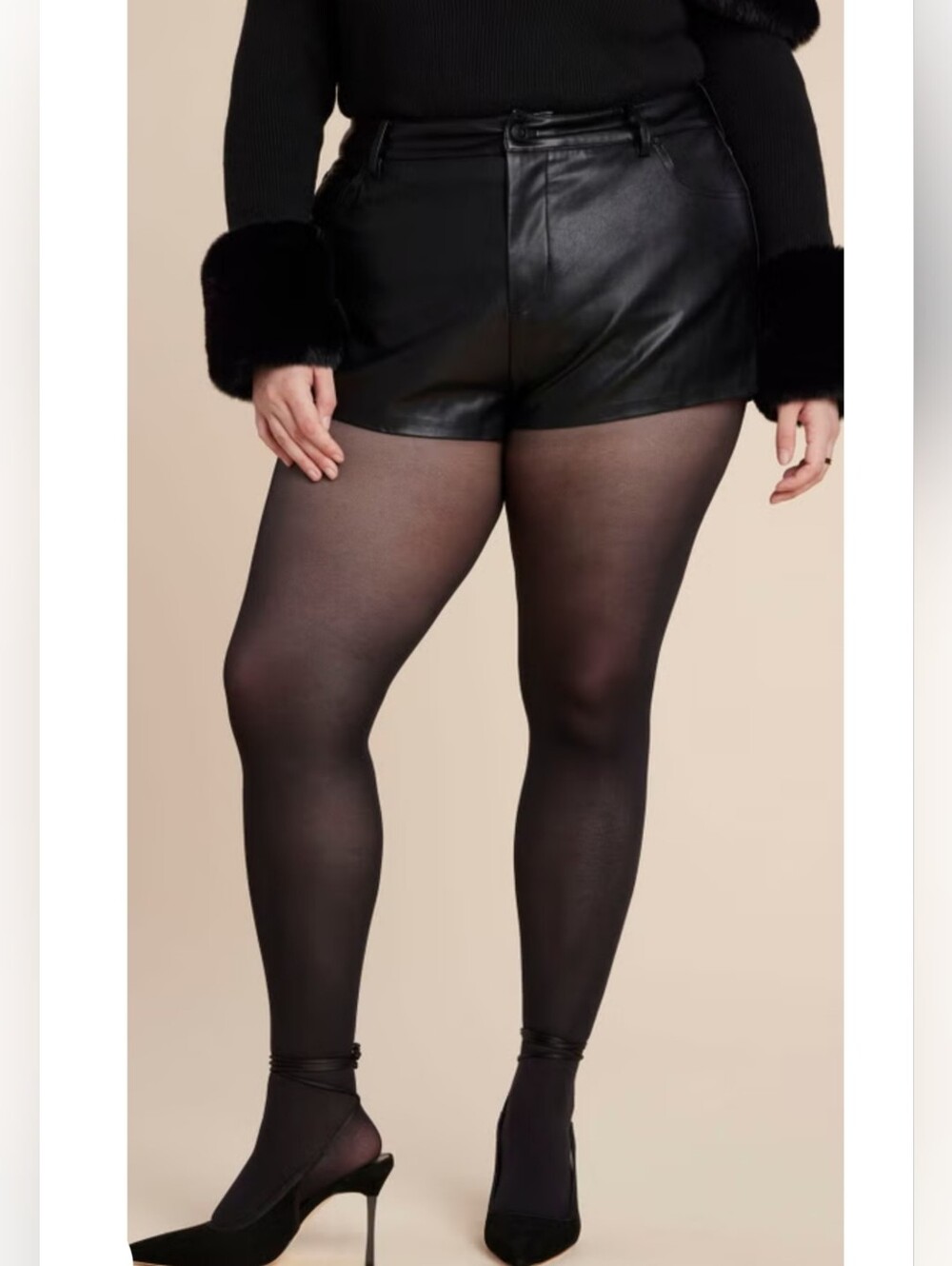 Eloquii Size 18 Black Faux Leather High-Waist Shorts 3988-